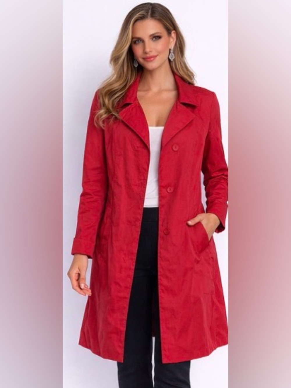 Hilary Radley Red Long Trench Coat